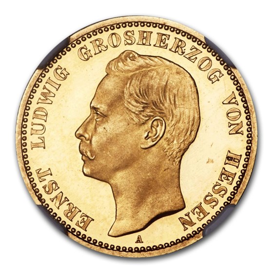 1901 German States Hesse-Darmstadt Gold 20 Mark PF-65 NGC (CAMEO) 1901 German States Hesse-Darmstadt Gold 20 Mark PF-65 NGC (CAMEO)